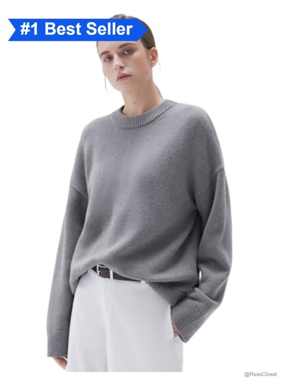 Cashmere Blend Oversized Long Sleeve Crew Neck Pullover Sweater